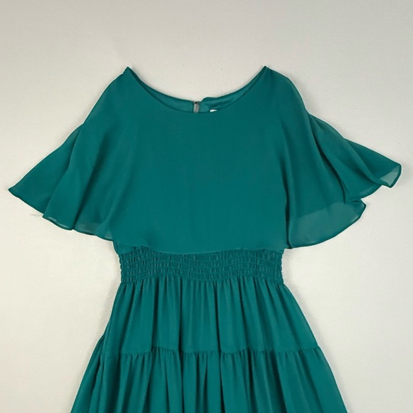 Danny & Nicole Dress Women's Size 6 Teal Midi Dress with Flowy Sleeves Pleated - Picture 3 of 11